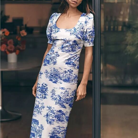 Ann Taylor Blue and White Sheath Midi Dress - Picture 1 of 6